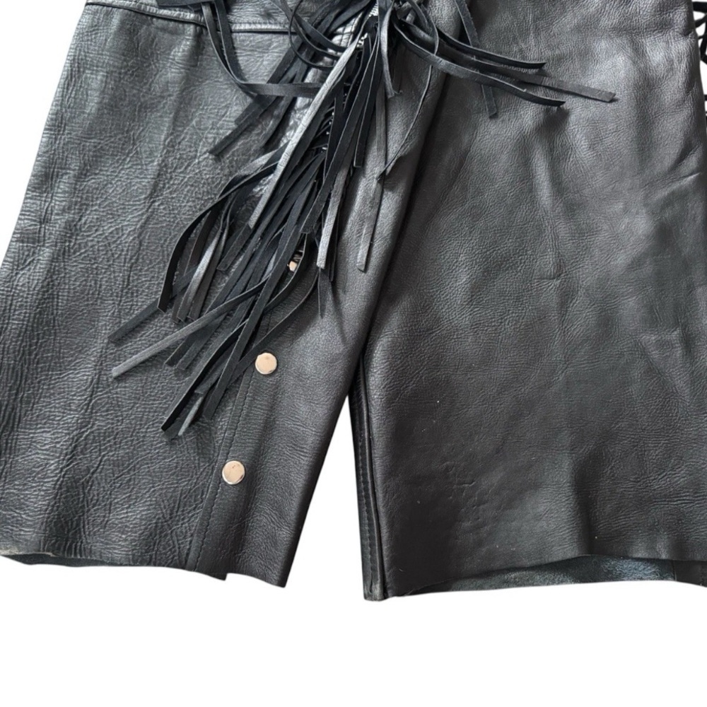Vintage Chicago Blues Leather Fringe Motorcycle Biker Chaps Women’s XL Black - Picture 9 of 9
